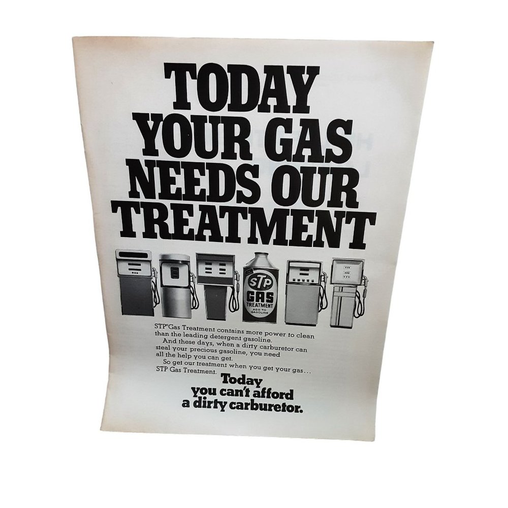 1974 STP Gas Treatment with Gas Pumps Print Ad vintage 70s